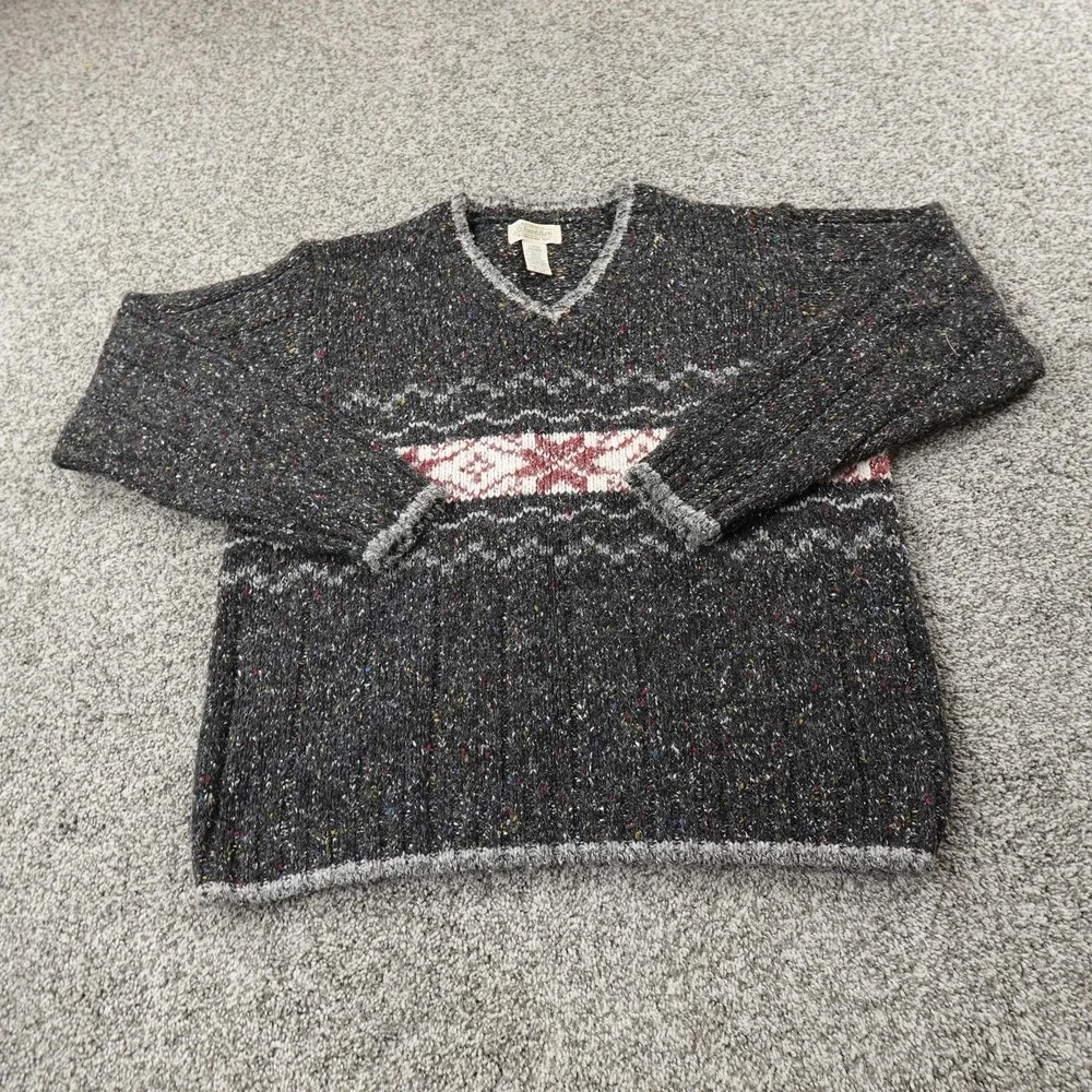 VTG‎ St Johns Bay Sweater Mens L Gray Donegal Speckled Fair Isle V Neck Pullover